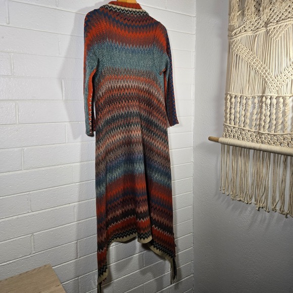 Woven Heart Chevron Aztec Oversize Fringe Duster Open Cardigan Maxi Boho Small - Picture 8 of 8
